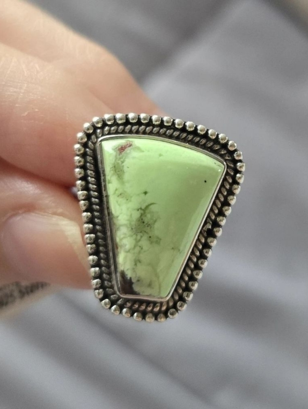 Lemon Chrysoprase Ring In Sterling Silver, Southwestern